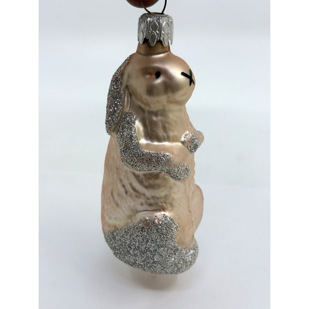 Vintage‎ Bunny Rabbit Hare Easter Christmas Ornament Germany Blown Glass Pink